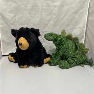 Black Bear and Green Dinosaur Plush Toys